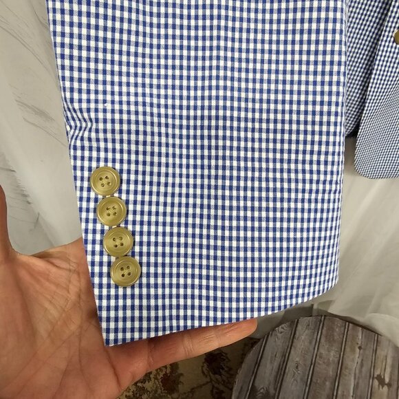 Chaps Blue White Gingham Preppy Single Breasted Blazer Size 44L - Picture 4 of 11
